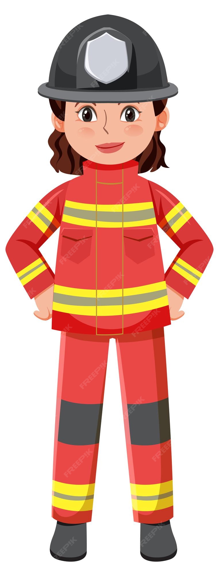 Un personaje de dibujos animados de bombero sobre fondo blanco. | Vector Premium Un personaje de dibujos animados de bombero sobre fondo blanco. | Vector Premium