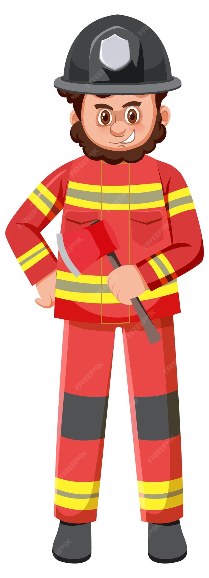 Un personaje de dibujos animados de bombero sobre fondo blanco. | Vector  Premium