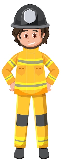 Vector un personaje de dibujos animados de bombero sobre fondo blanco.