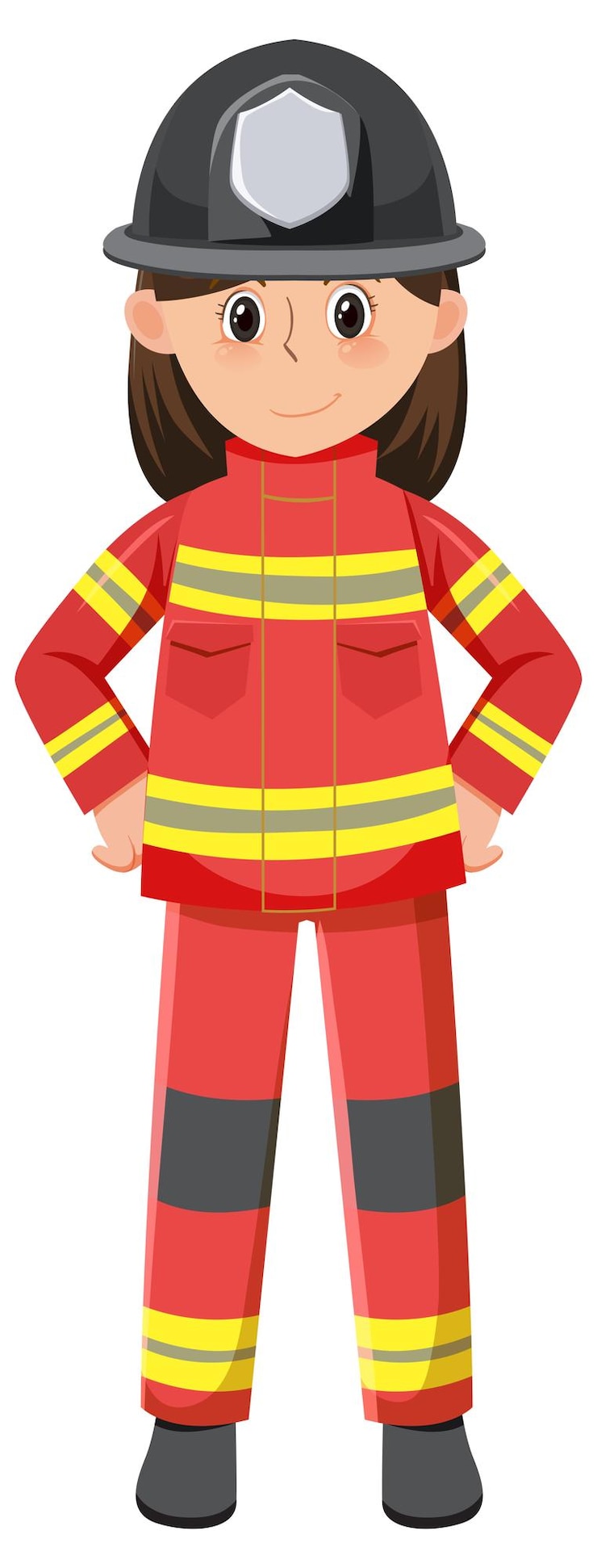 Un personaje de dibujos animados de bombero sobre fondo blanco.