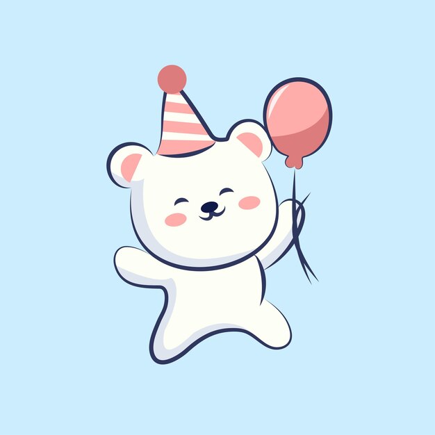 personaje de dibujos animados bonito oso blanco cumpleaños traer un vector de globo