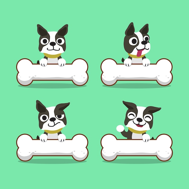 Personaje de dibujos animados boston terrier perro con huesos grandes