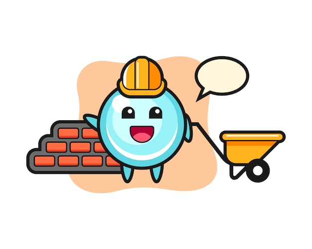 Vector personaje de dibujos animados de burbuja como constructor, diseño de estilo lindo