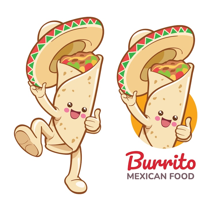 Vector personaje de dibujos animados de un burrito sosteniendo un sombrero