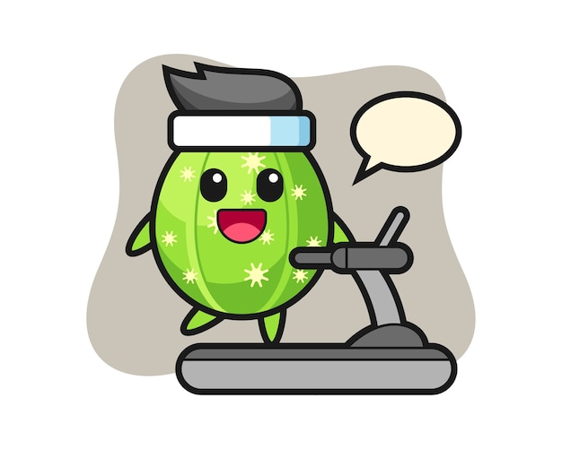 Personaje de dibujos animados de cactus caminando en la cinta