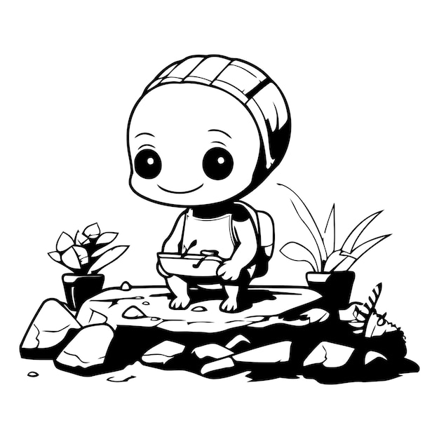 un personaje de dibujos animados con una caja de comida en la mano