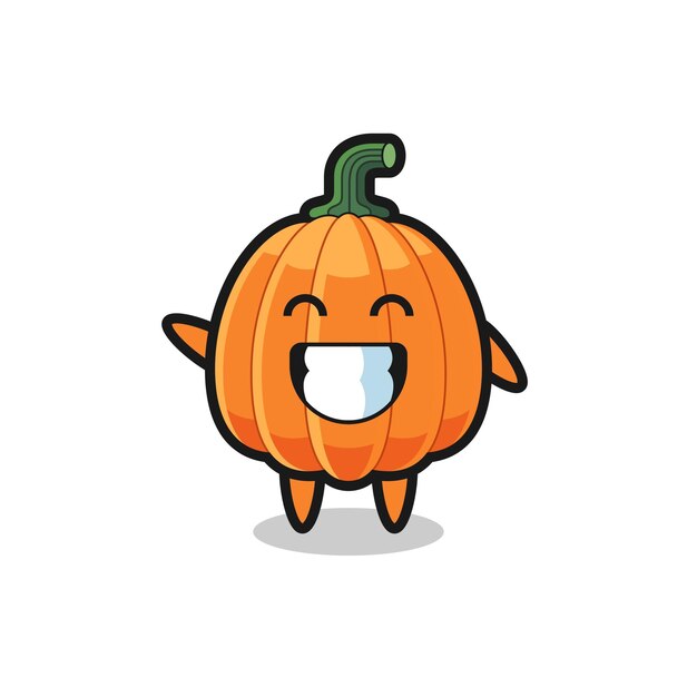 Personaje de dibujos animados de calabaza haciendo gesto de mano de onda
