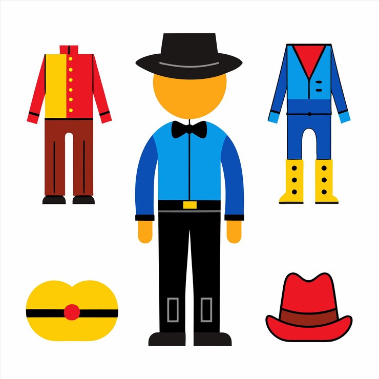 Vector un personaje de dibujos animados con una camisa azul y botas de vaquero