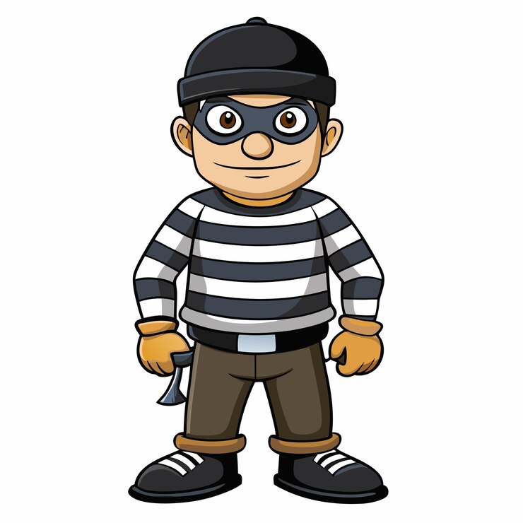 Vector un personaje de dibujos animados con una camisa a rayas y una máscara