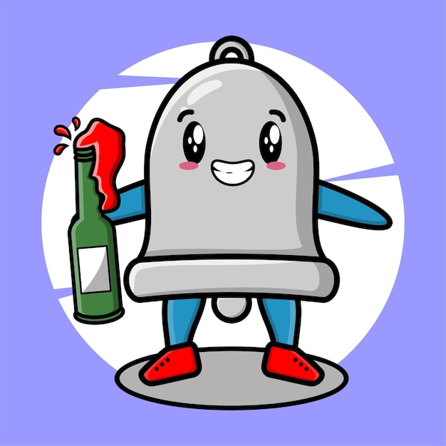 Personaje de dibujos animados de campana con diseño de estilo lindo de botella de refresco para elemento de logotipo de etiqueta de camiseta, etc.