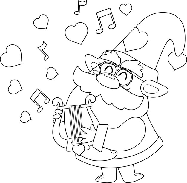 Vector un personaje de dibujos animados canta una canción de amor con un arpa.