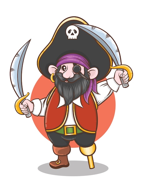 Vector personaje de dibujos animados de capitán pirata