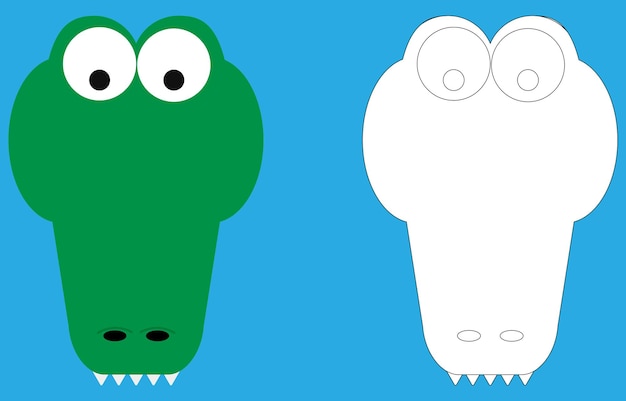 Personaje de dibujos animados de cara de cocodrilo Libro de colorear de cara de animal de cocodrilo de contorno lindo para niños Vector