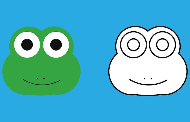 Vector personaje de dibujos animados de cara de rana lindo contorno rana animal cara libro para colorear para niños vector esquema