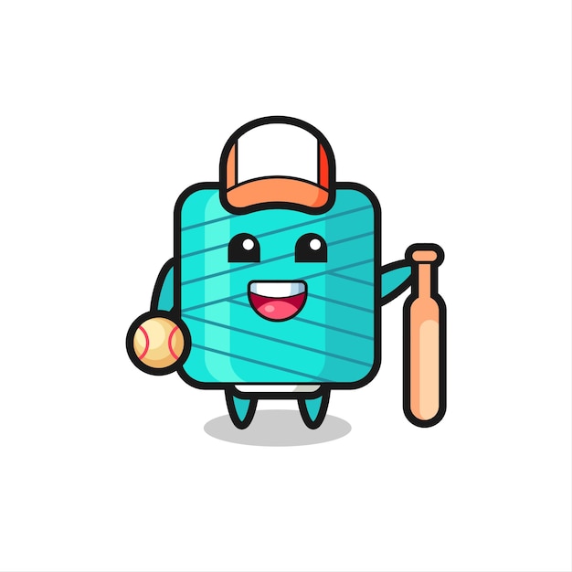 Personaje de dibujos animados de carrete de hilo como jugador de béisbol, diseño de estilo lindo para camiseta, pegatina, elemento de logotipo