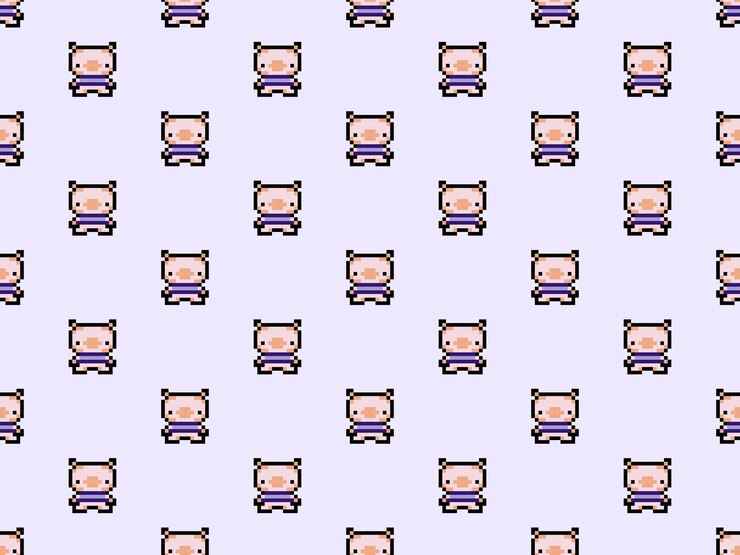 Vector personaje de dibujos animados de cerdo de patrones sin fisuras sobre fondo rosa pixel stylex9