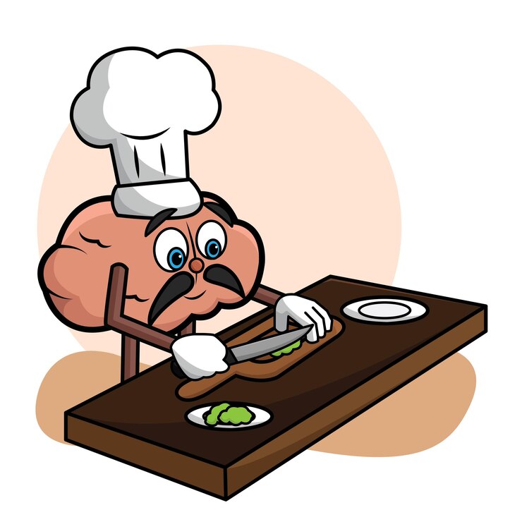 Vector personaje de dibujos animados de cerebro de chef aislado con sombrero ilustración vectorial