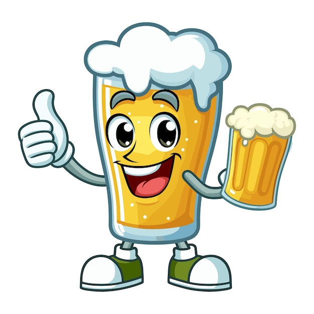 un personaje de dibujos animados con una cerveza en la mano y la palabra pulgares hacia arriba en el frente