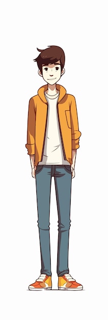 Un personaje de dibujos animados con una chaqueta amarilla y jeans azules.