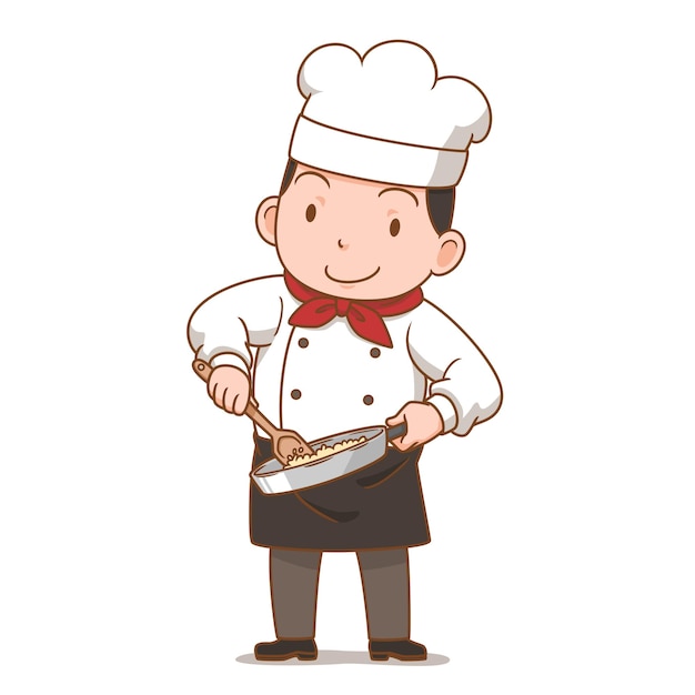 Vector personaje de dibujos animados del chef cocinando arroz frito.