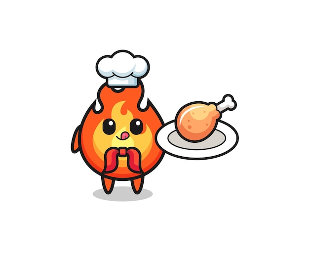 Personaje de dibujos animados de chef de pollo frito de fuego, diseño lindo
