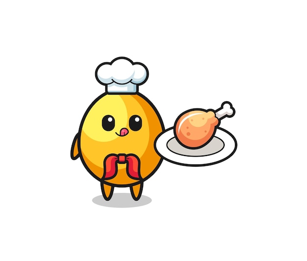 Personaje de dibujos animados de chef de pollo frito de huevo dorado, diseño lindo