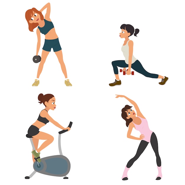 Vector personaje de dibujos animados de chica fitness