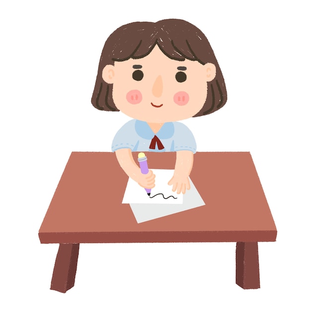 personaje de dibujos animados chica linda escribiendo un libro estudiando