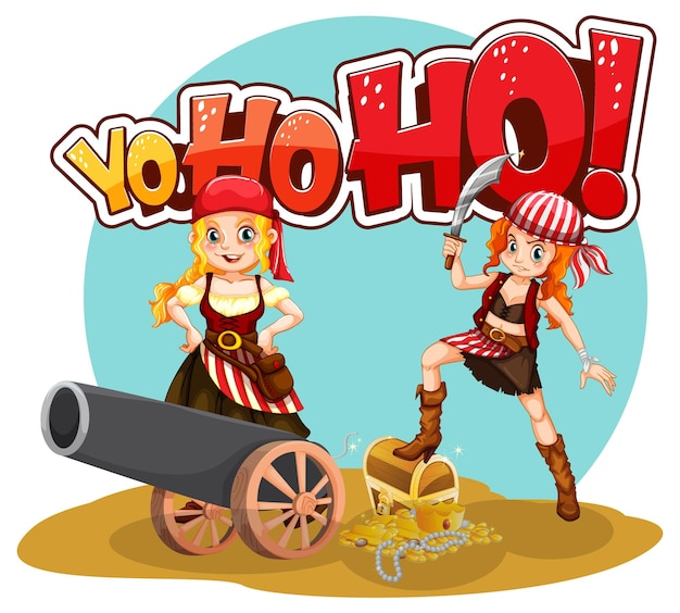 Personaje de dibujos animados de chicas piratas con discurso de Yo-ho-ho