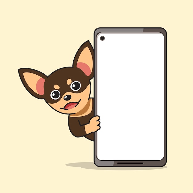 Personaje de dibujos animados chihuahua perro y teléfono inteligente