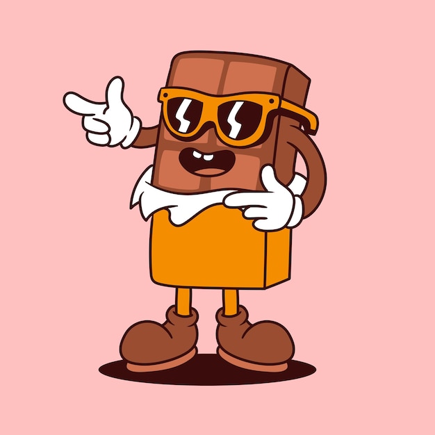 personaje de dibujos animados de chocolate personaje de chocolate lindo personaje retro vector de chocolate