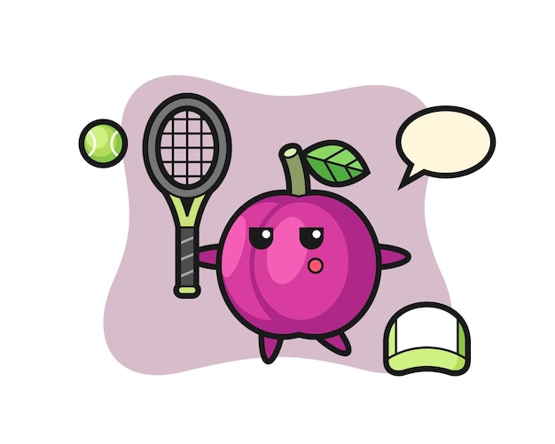 Personaje de dibujos animados de ciruela como jugador de tenis