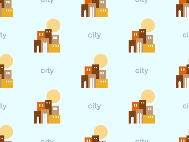 Vector personaje de dibujos animados de la ciudad de patrones sin fisuras sobre fondo azul.