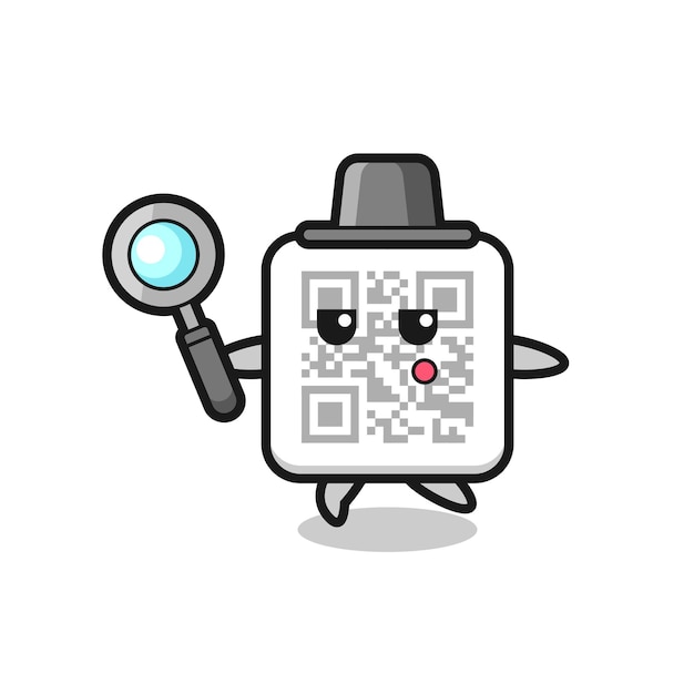 Vector personaje de dibujos animados de código qr buscando con una lupa, diseño lindo