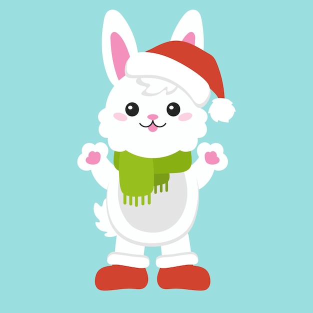 Personaje de dibujos animados conejo de navidad Ilustración de vector colorido Aislado sobre fondo de color Elemento de diseño