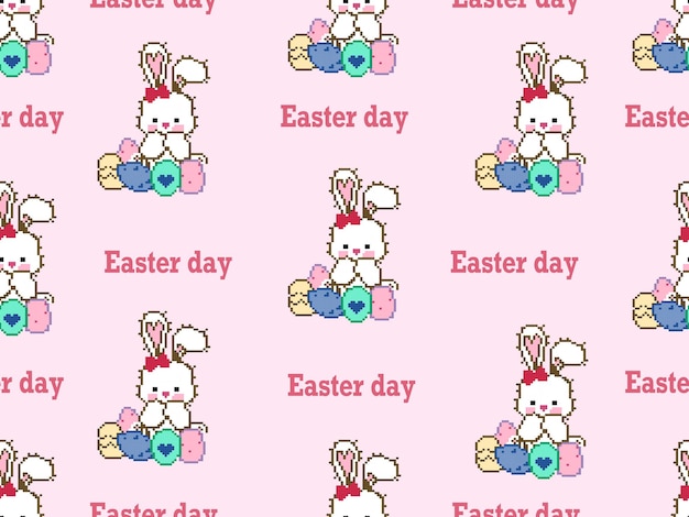 Personaje de dibujos animados de conejo de patrones sin fisuras en el día de Pascua de estilo backgroundPixel rosa