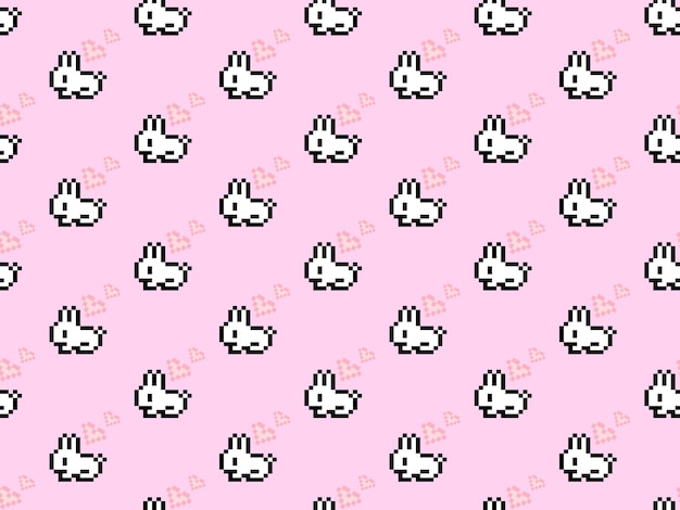 Personaje de dibujos animados de conejo de patrones sin fisuras sobre fondo rosa estilo Pixel