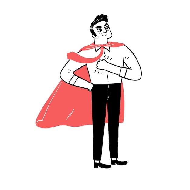 Un personaje de dibujos animados confiado está orgulloso con una capa roja que encarna el heroísmo y la fuerza