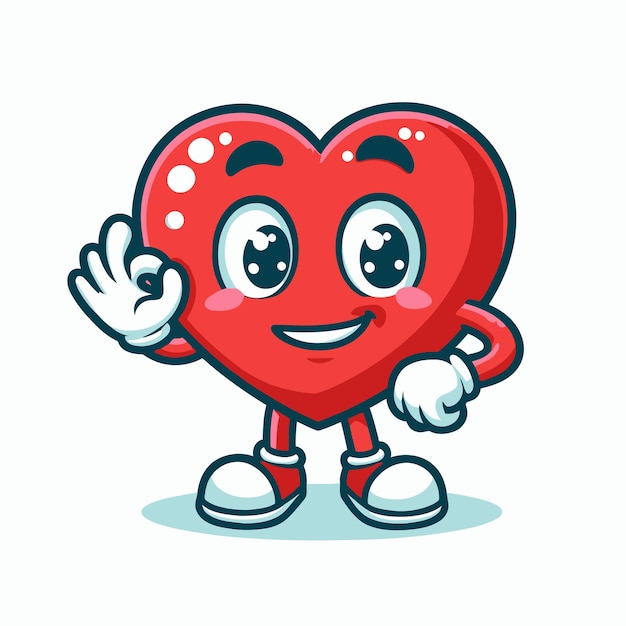 Vector personaje de dibujos animados de corazón rojo con vector de cara graciosa