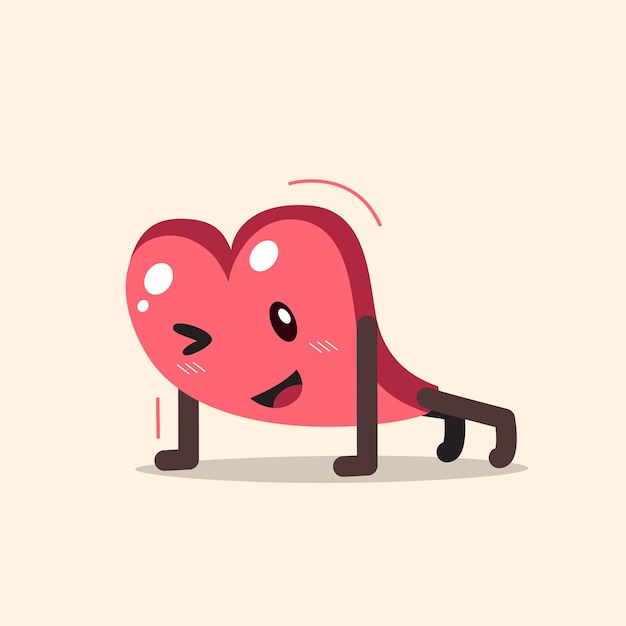 Vector personaje de dibujos animados de corazón vectorial haciendo flexiones