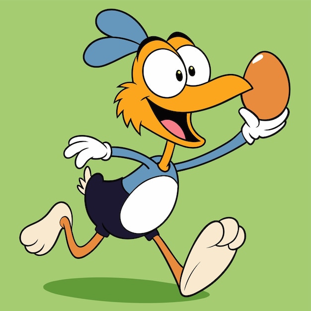 personaje de dibujos animados corriendo con un pollo en la mano