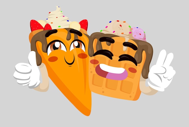 Vector personaje de dibujos animados de crepe y waffle