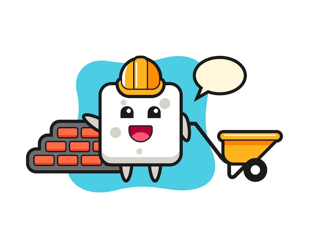 Personaje de dibujos animados del cubo de azúcar como constructor, estilo lindo para camiseta, pegatina, elemento de logotipo