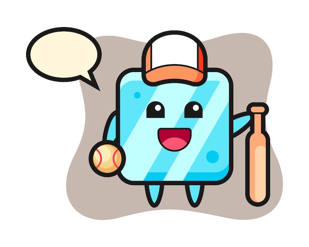Personaje de dibujos animados de cubo de hielo como jugador de béisbol