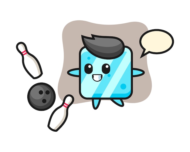Personaje de dibujos animados de cubo de hielo está jugando a los bolos