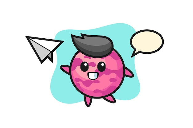 Personaje de dibujos animados de cuchara de helado lanzando avión de papel, diseño de estilo lindo para camiseta, pegatina, elemento de logotipo