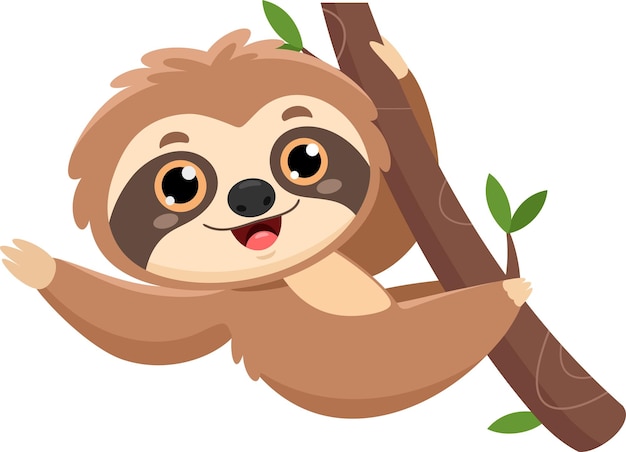 Vector el personaje de dibujos animados cute baby sloth ilustración vectorial diseño plano