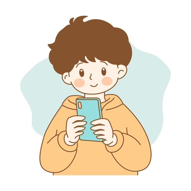 El personaje de dibujos animados de Cute Boy juega a Gadget con expresión de sonrisa