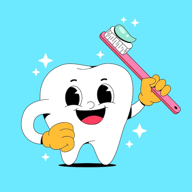 Un personaje de dibujos animados de un diente con un cepillo de dientes en la mano