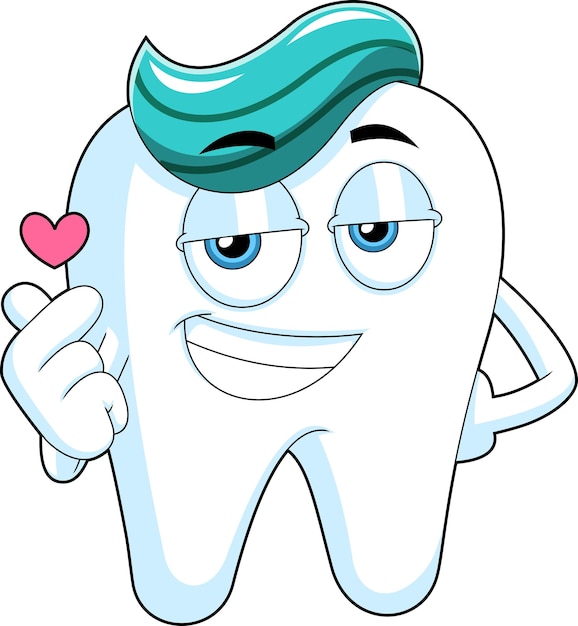 Personaje de dibujos animados de dientes sonrientes dando corazón Vector Ilustración dibujada a mano